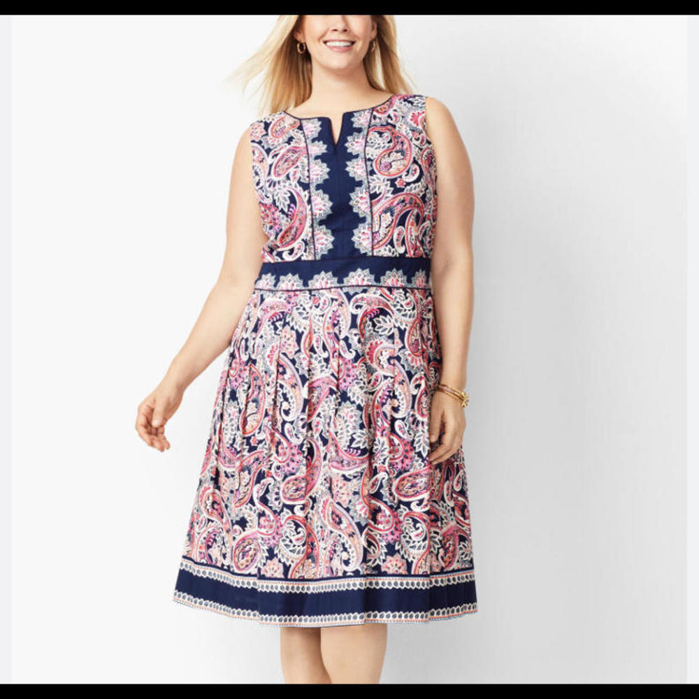 TALBOTS navy and pink pattern a-line dress